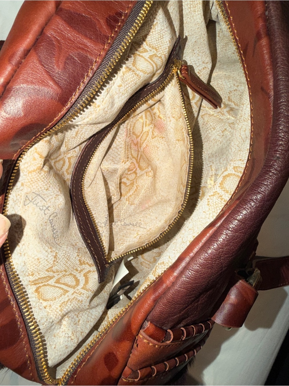 Just Cavalli Vintage brownLeather and Fur Accent Shoulder Bag with Gold Hardware - Picture 12 of 16